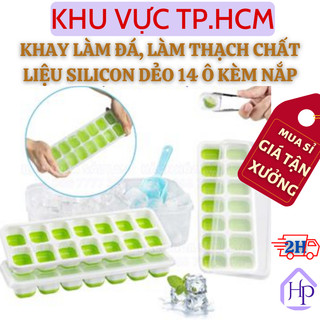  Khay đá silicon 14 ô, khay làm đá chống dính, dụng cụ làm đá nhựa dẻo dễ dàng bẻ xoắn lấy đá ra khởi khay
