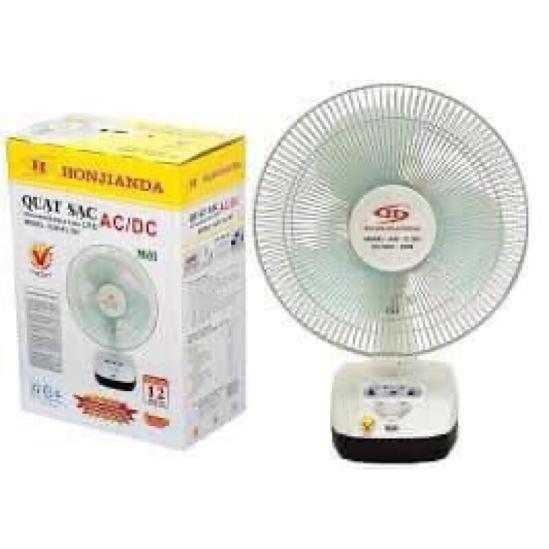 Quạt sạc tích điện dạng hộp AC&DC 10 inch Honjianda 2 bình - có đèn LED & USB