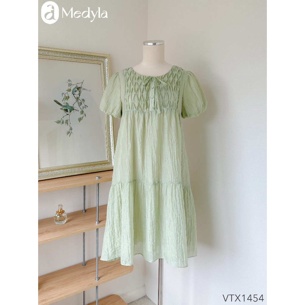 MEDYLA - Váy bầu mùa hè tơ xanh nhăn quả trám lót lụa đầm bầu dự tiệc thiết kế cho bầu đi chơi du lịch - VTX1454