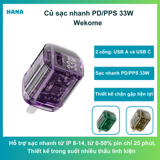Củ sạc trong suốt wekome wp-u115 33w củ sạc nhanh 33w 2 cổng usb + type c