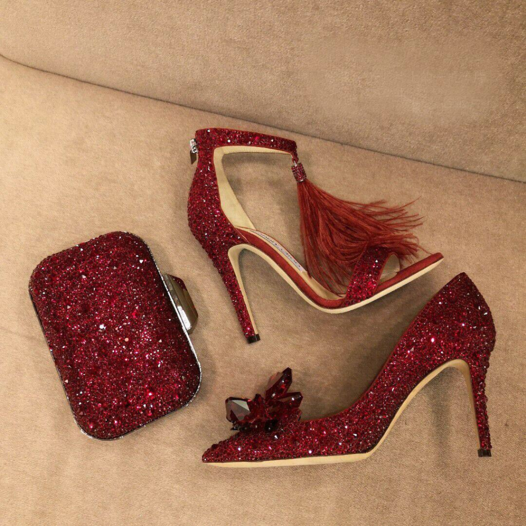 S007 Cao gót 6cm pha lê dự tiệc kim cương nơ mũi nhọn giày stiletto nữ