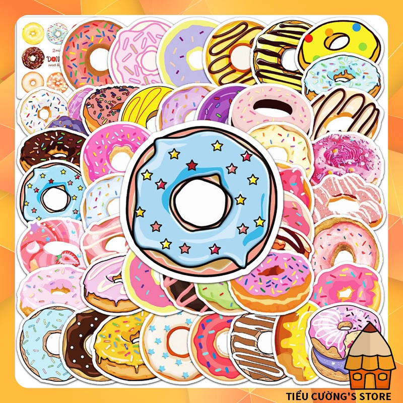 Set 10/20 Hình Dán BÁNH DONUT 🍩 Sticker cute trang trí xe, điện thoại, laptop, nón bảo hiểm hoạ tiết dễ thương
