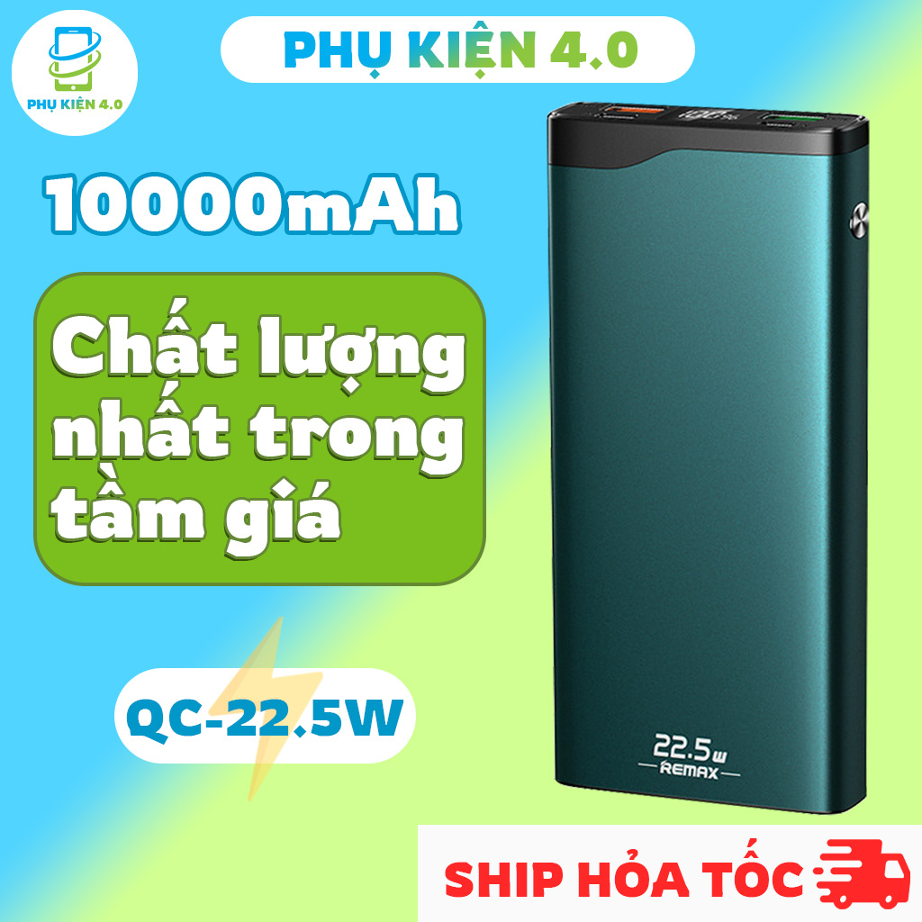 Sạc dự phòng 10000mAh chính hãng Remax RPP-201, pin dự phòng sạc nhanh 22.5W chất liệu vỏ nhôm cao cấp BH-12T.