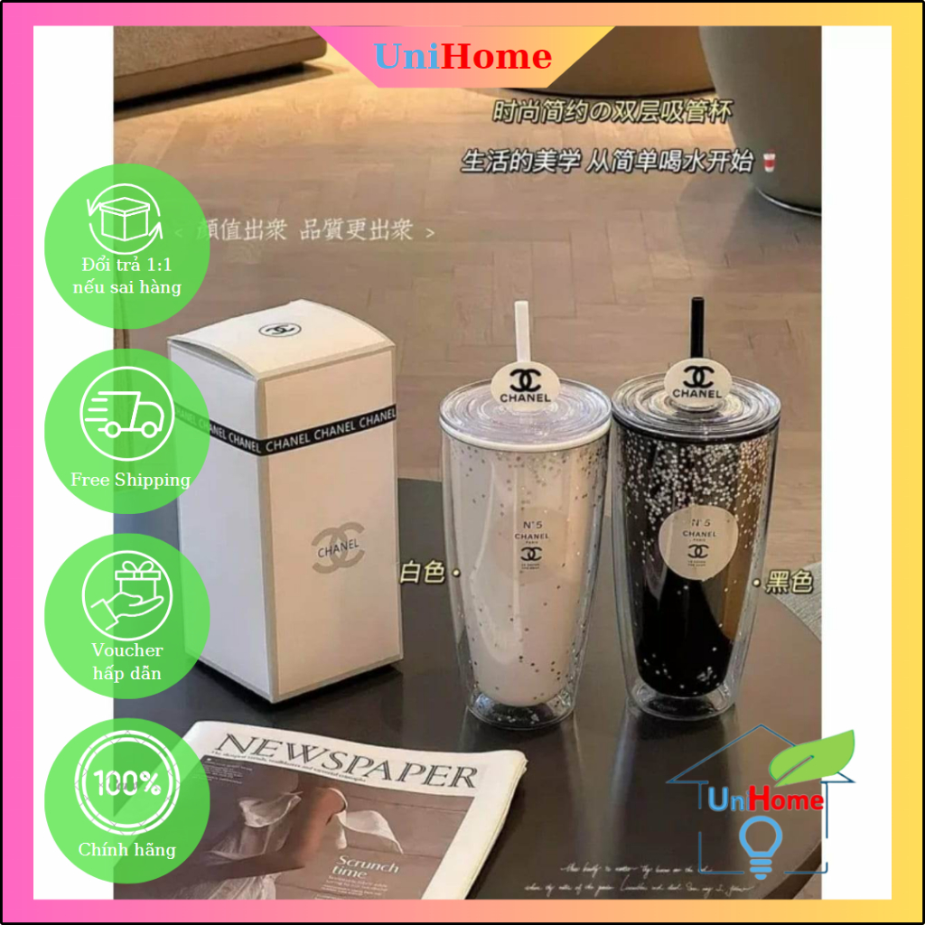 Bình Nước Chanel N5 Hai Màu Đen Trắng Siêu Cute, Siêu Hot Kèm Hộp Sang Trọng