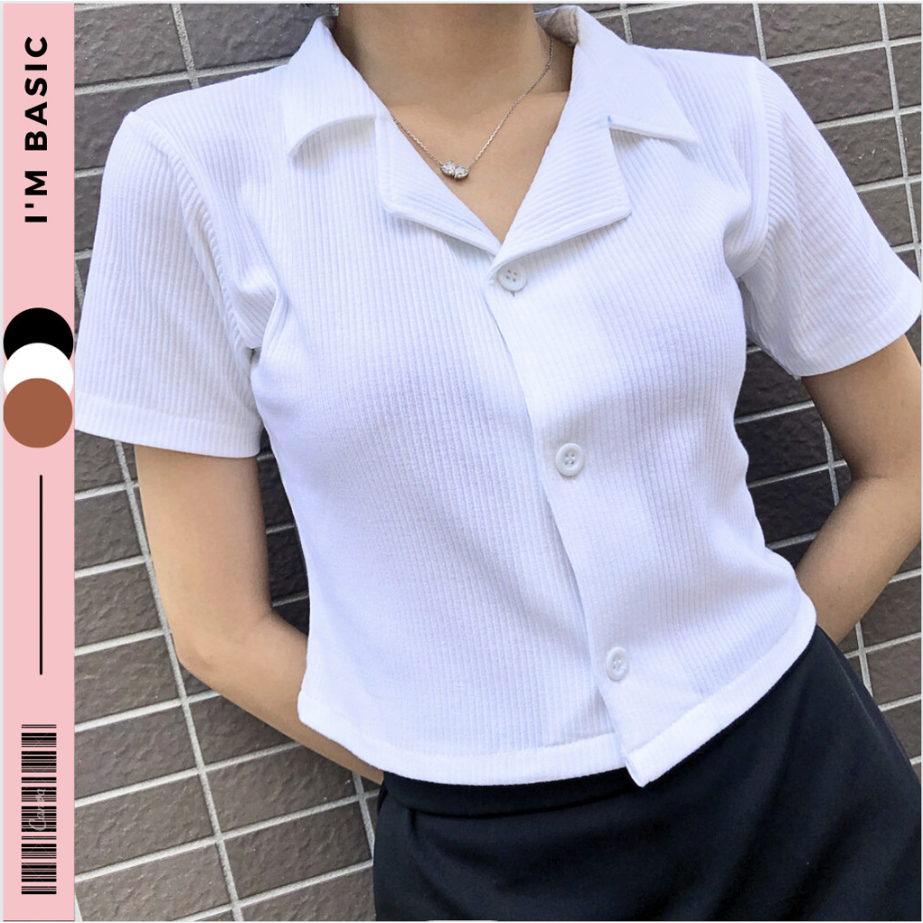 Áo Croptop Cổ Vest Polo Có Cổ Ngắn Tay Nữ Chất Thun Gân Đẹp Mềm Mịn I'm Basic Girly Phong Cách Hàn Quốc