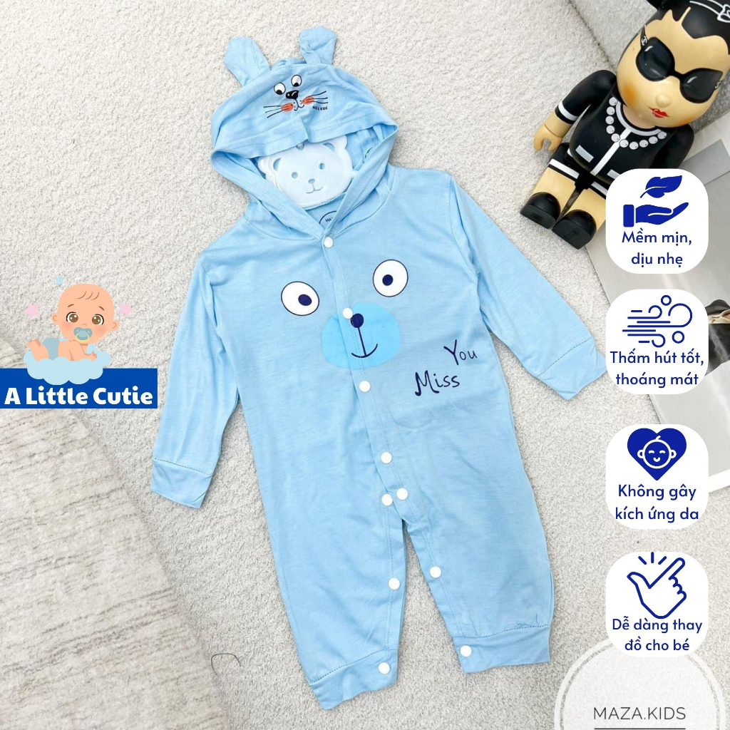 Bodysuit cho bé gái bé trai, body cho bé sơ sinh Vải thun lạnh cao cấp liền mũ BDS004 - A LITTLE CUTIE
