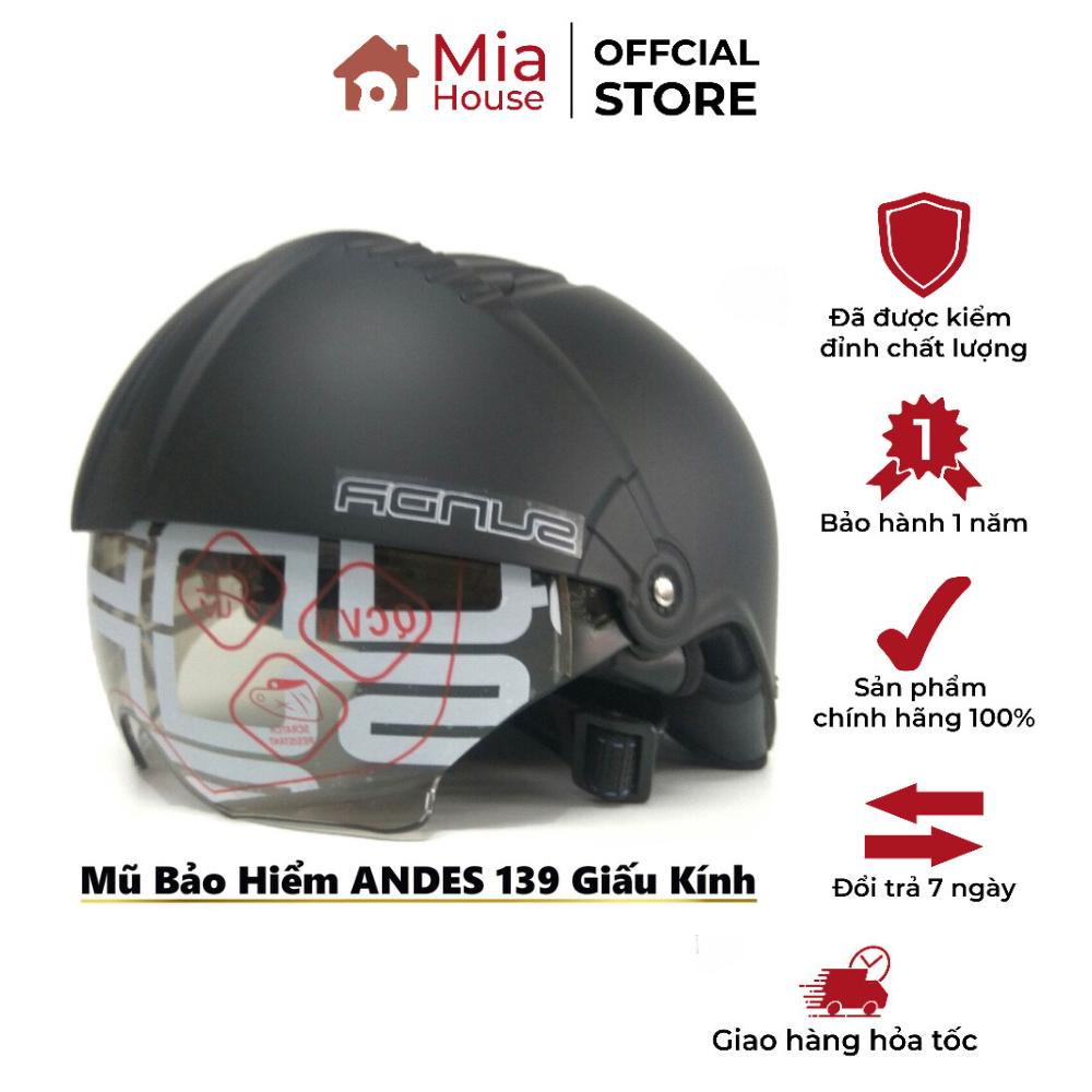 Mũ bảo hiểm chính hãng nửa đầu Sunda 135D kính âm gấp gọn