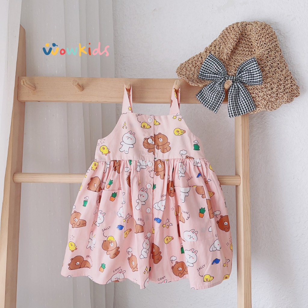 Váy 2 Dây Cho Bé Gái, Đầm Bé Gái WOWKIDS Họa Tiết Đáng Yêu Chất Liệu Thô Hàn Mềm Mại, Thoáng Mát