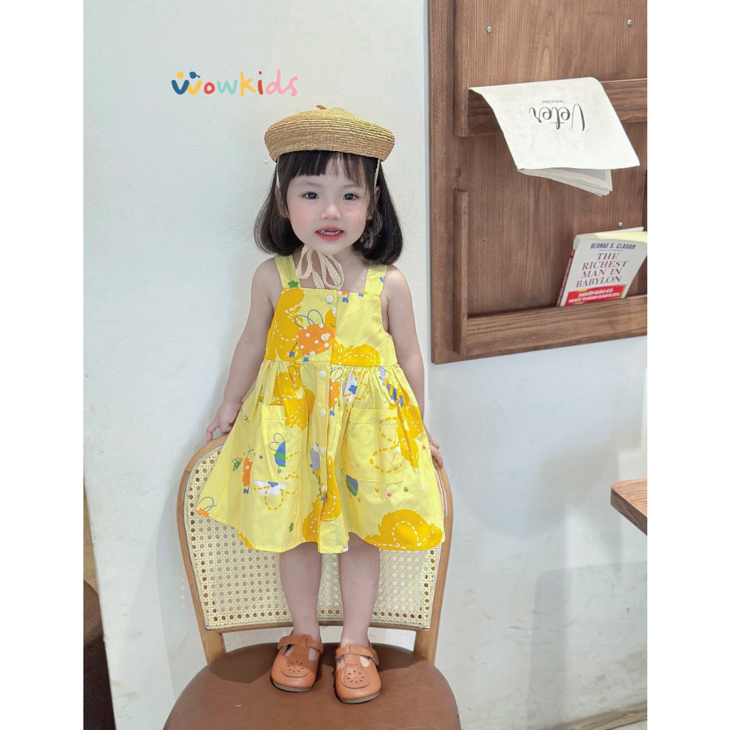 Váy 2 Dây Cho Bé Gái, Đầm Bé Gái WOWKIDS Họa Tiết Đáng Yêu Chất Liệu Thô Hàn Mềm Mại, Thoáng Mát