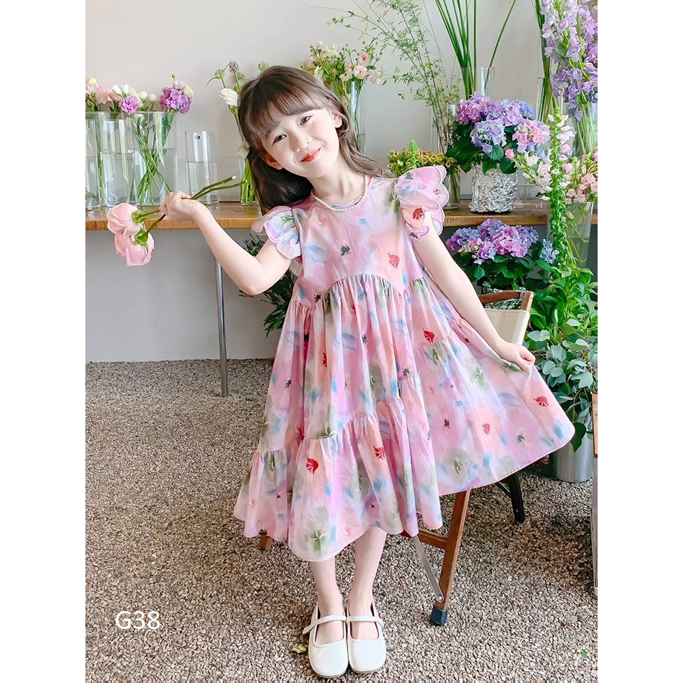 Váy hồng cánh tiên cực xinh cho bé gái 9-36kg  nhí nhỡ đại G38