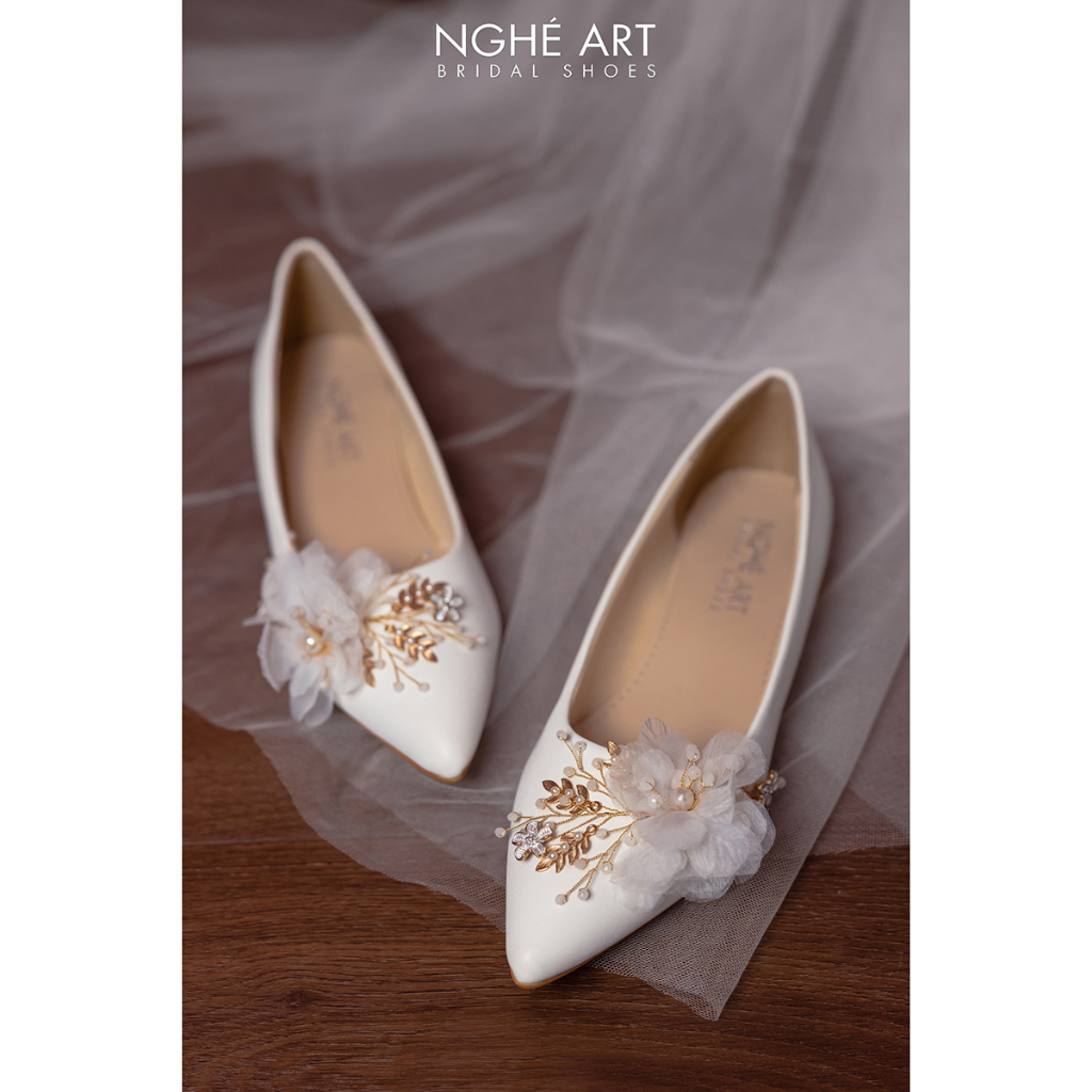 Giày cưới Nghé Art đế bệt đính hoa 324