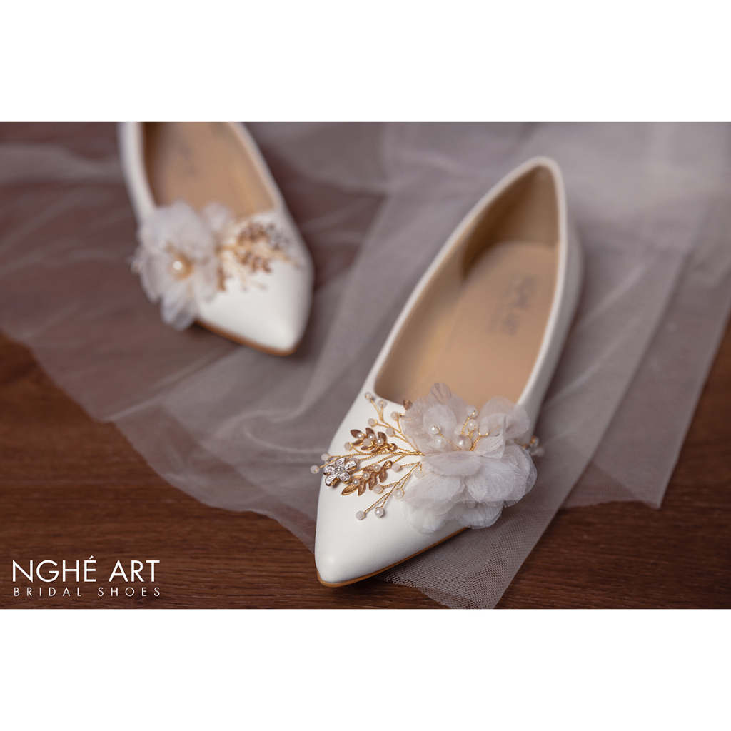 Giày cưới Nghé Art đế bệt đính hoa 324