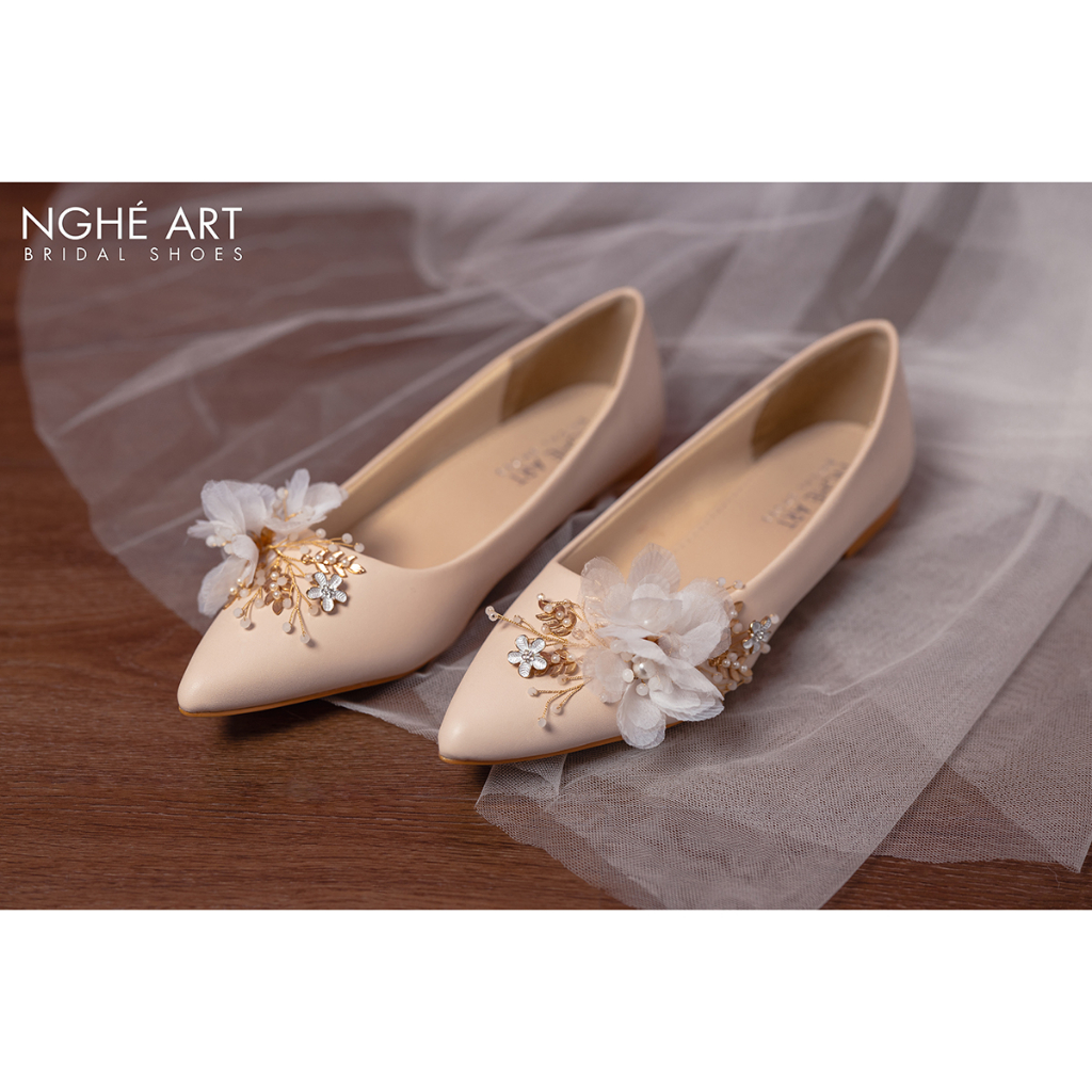 Giày cưới Nghé Art đế bệt đính hoa 324