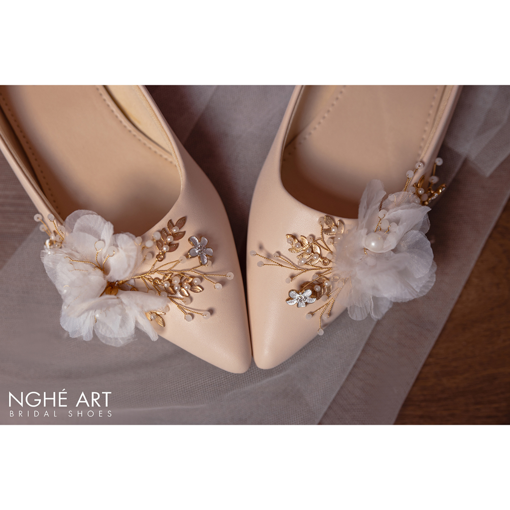 Giày cưới Nghé Art đế bệt đính hoa 324