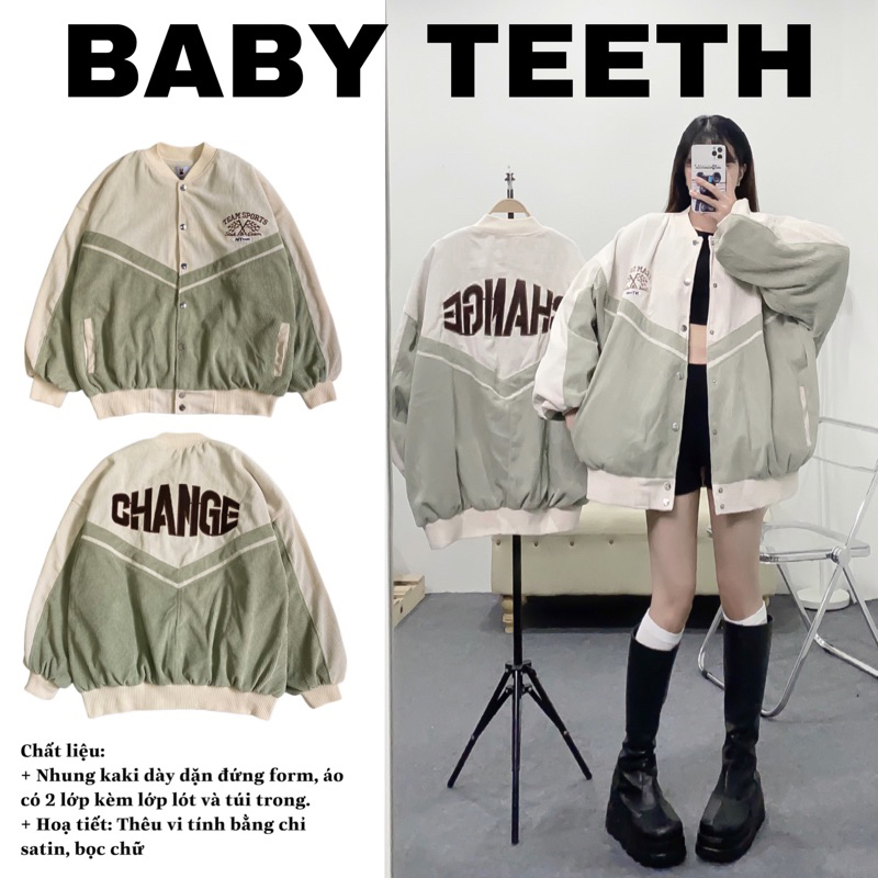 Áo khoác Bomber bóng chày thêu chữ CHANGE
