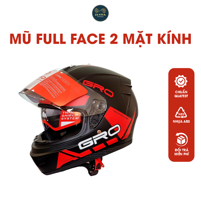 Mũ bảo hiểm Full Face ST26 chính hãng GRO HELMET, kiểu dáng thể thao 2 kính