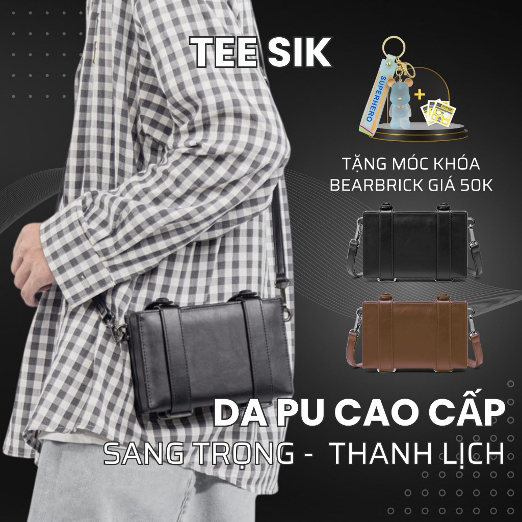 Túi đeo chéo TEE SIK túi hộp đeo chéo nam nữ unisex da PU cao cấp thời trang hàn quốc 2 màu đen nâu TS47