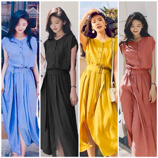 Đầm cổ V kèm belt 4 màu