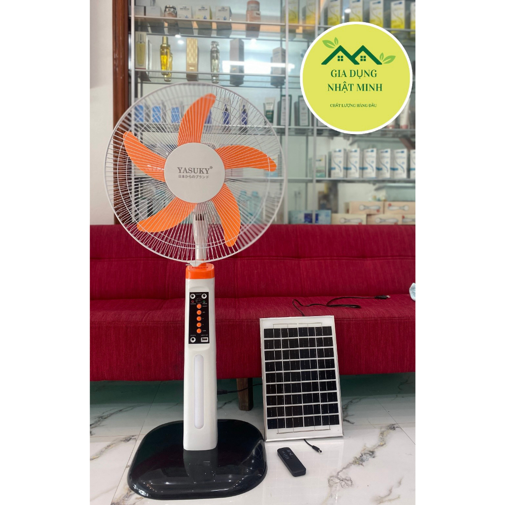 Quạt tích điện năng lượng mặt trời YASYKY NHẬT BẢN có điều khiển, size 16 inch , bảo hành 12 tháng