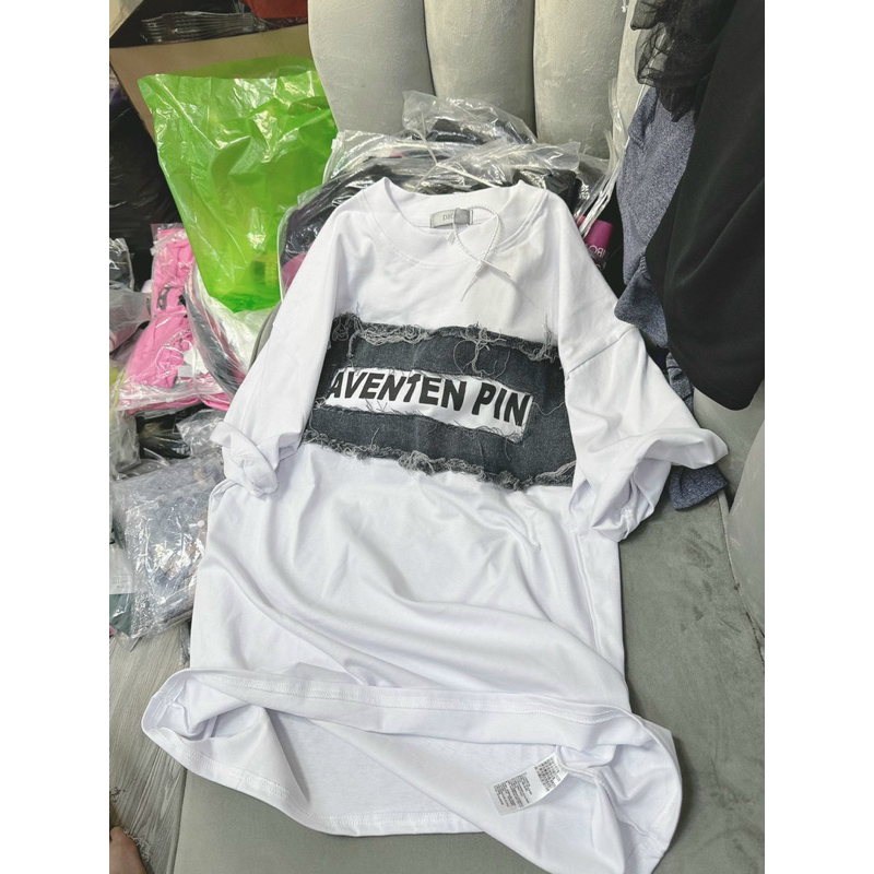 Áo phông chữ phối tag bò rách new hot 2023 chất QC siêu dày dặn from dáng rộng ảnh thật - hàng sẵn
