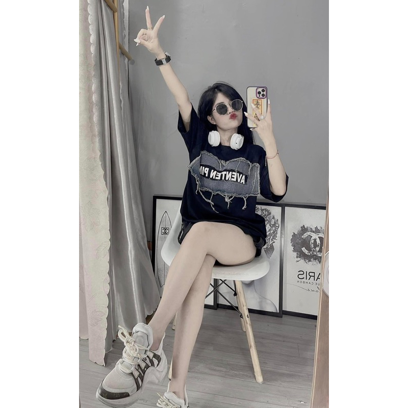 Áo phông chữ phối tag bò rách new hot 2023 chất QC siêu dày dặn from dáng rộng ảnh thật - hàng sẵn