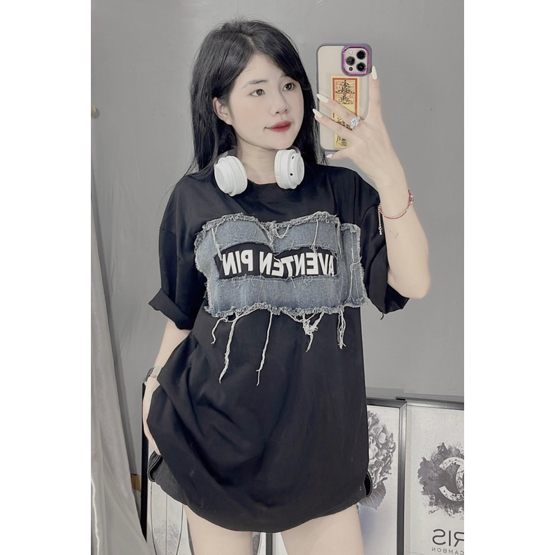 Áo phông chữ phối tag bò rách new hot 2023 chất QC siêu dày dặn from dáng rộng ảnh thật - hàng sẵn