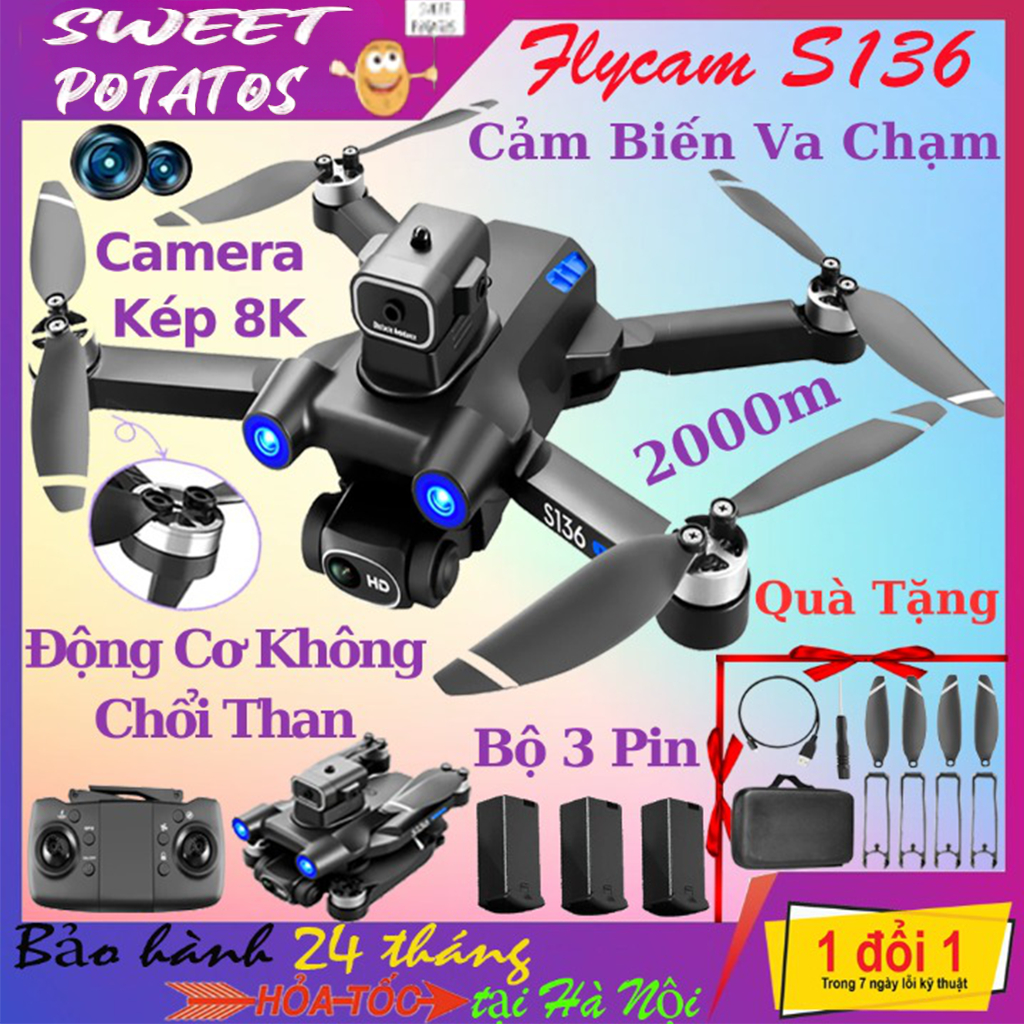 Động cơ không chổi than Flycam mini S136, Máy bay điều khiển từ xa có GPS tự bay về, điều khiển thông minh cho người mới | BigBuy360 - bigbuy360.vn