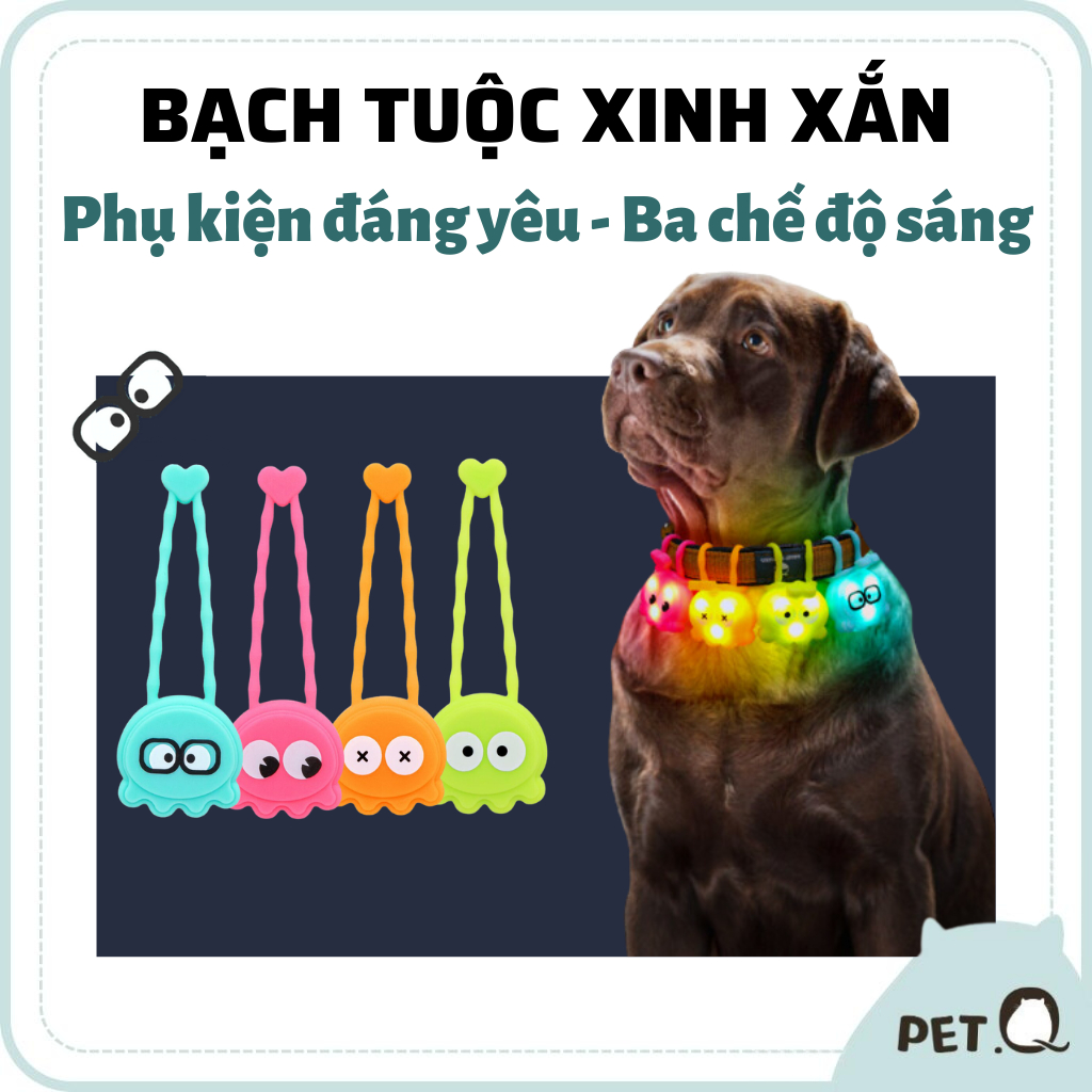 Mặt vòng cổ thú cưng LAROO, Mặt vòng cổ hình bạch tuộc phát sáng đáng yêu, Silicone mềm mại, Phụ kiện trang trí vòng cổ