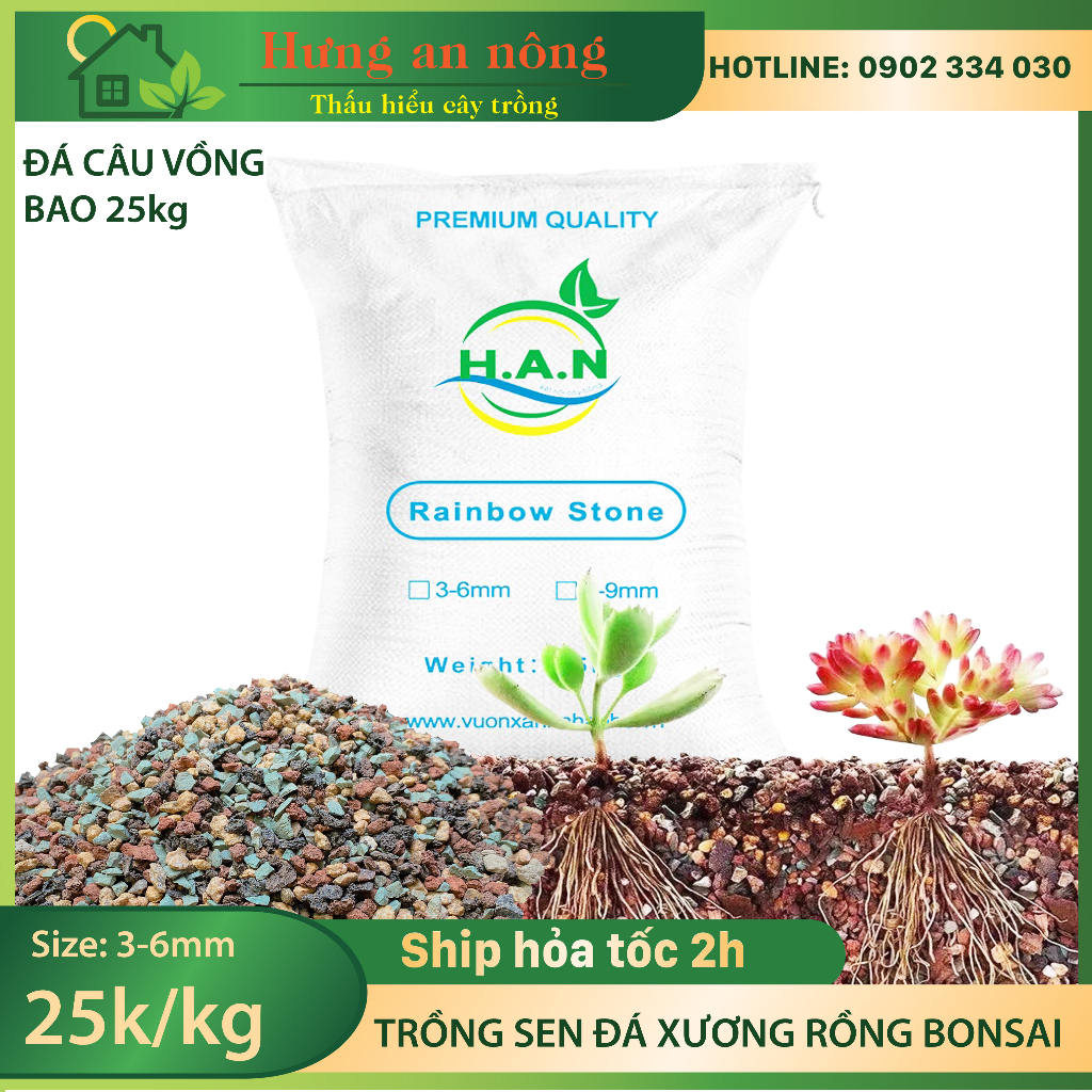 Túi 150g - Đá cầu vồng ( Rainbow Stone) đá giữ cố định, giữ màu cho sen đá xương rồng 3-6mm