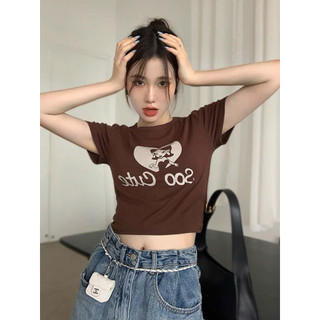 Áo Thun Croptop Tay Ngắn Hoạ Tiết In Hình Trái Tim Soo Cute