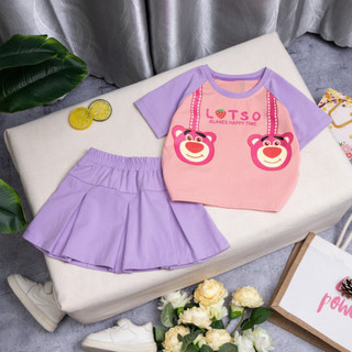 set váy cotton bé gái 1 tuổi -12 tuổi nặng từ 8kg -38kg chất cotton chính phẩm mềm mịn in họa tiết gấu dâu xinh xắn