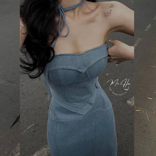Đầm body nữ dáng dài jean, váy ôm body sexy cúp ngực tôn dáng cực đỉnh
