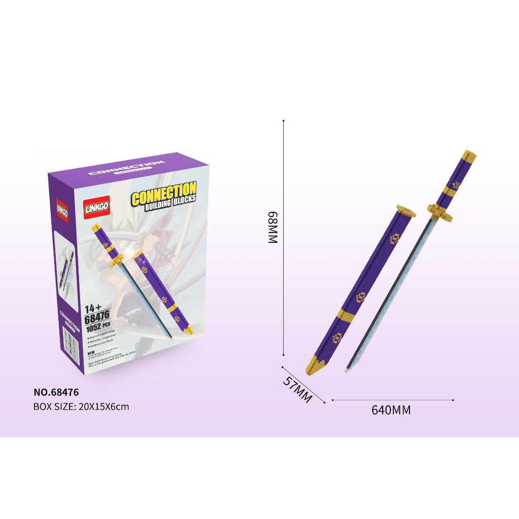 Bộ lắp ghép kiếm One Piece - dài 70cm - tặng kèm đèn led và búa gõ chi tiết