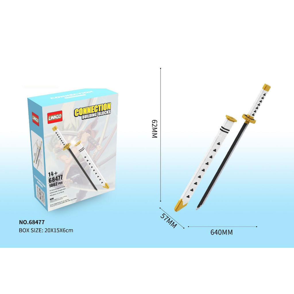 Bộ lắp ghép kiếm One Piece - dài 70cm - tặng kèm đèn led và búa gõ chi tiết