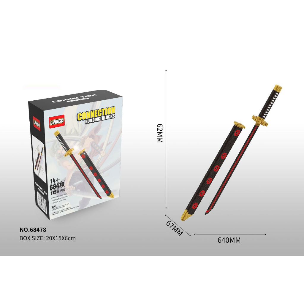 Bộ lắp ghép kiếm One Piece - dài 70cm - tặng kèm đèn led và búa gõ chi tiết