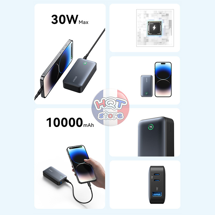 Pin sạc dự phòng sạc nhanh Anker 533 PowerCore 30W 10000mah PD A1256 chính hãng - Hàng Nhập Khẩu