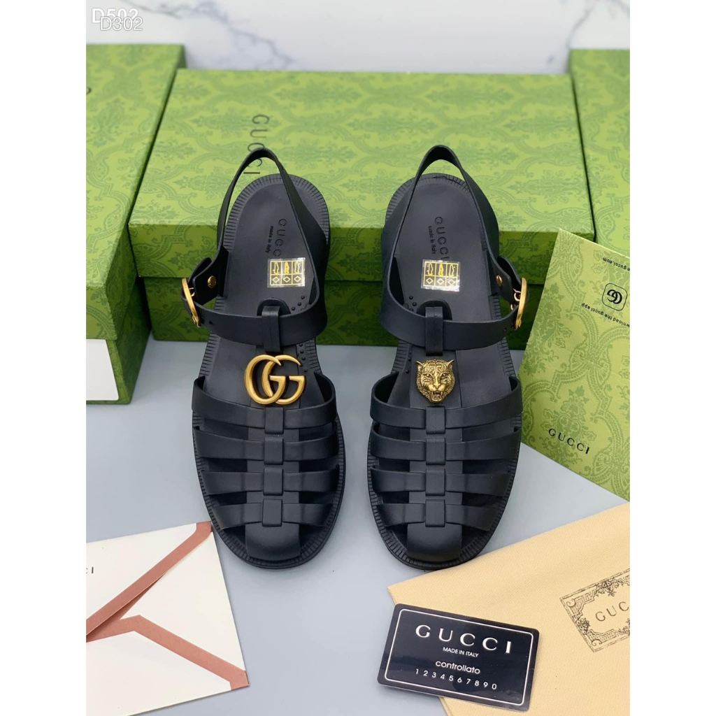 [ Siêu phẩm mới ] Dép Sandal, Rọ thời trang Gucci Đen lì logo GG Hổ vàng LA 1-1 on web