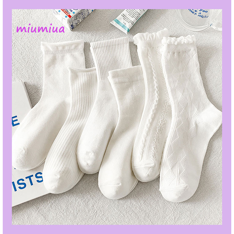 Miumiua?Tất Nữ Cổ Cao Họa Tiết Trắng Tinh Khôi Vớ Nữ Cổ Cao Nhiều Mẫu