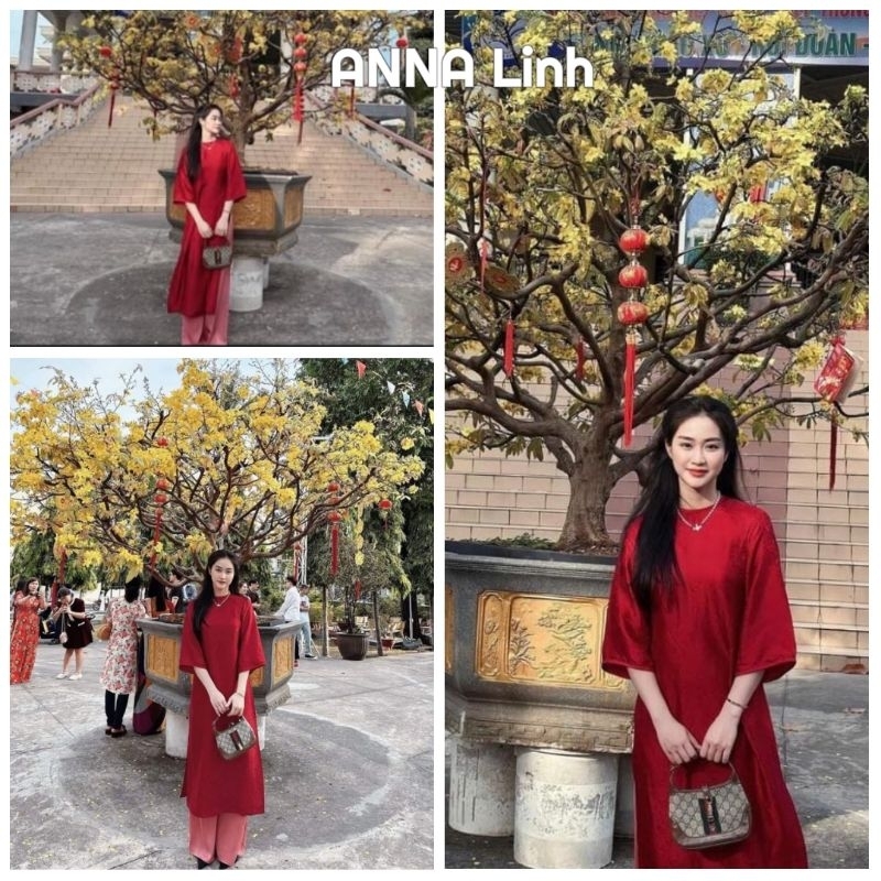 Áo dài Cách tân form suông màu Đỏ Đô Tươi _ ANNA