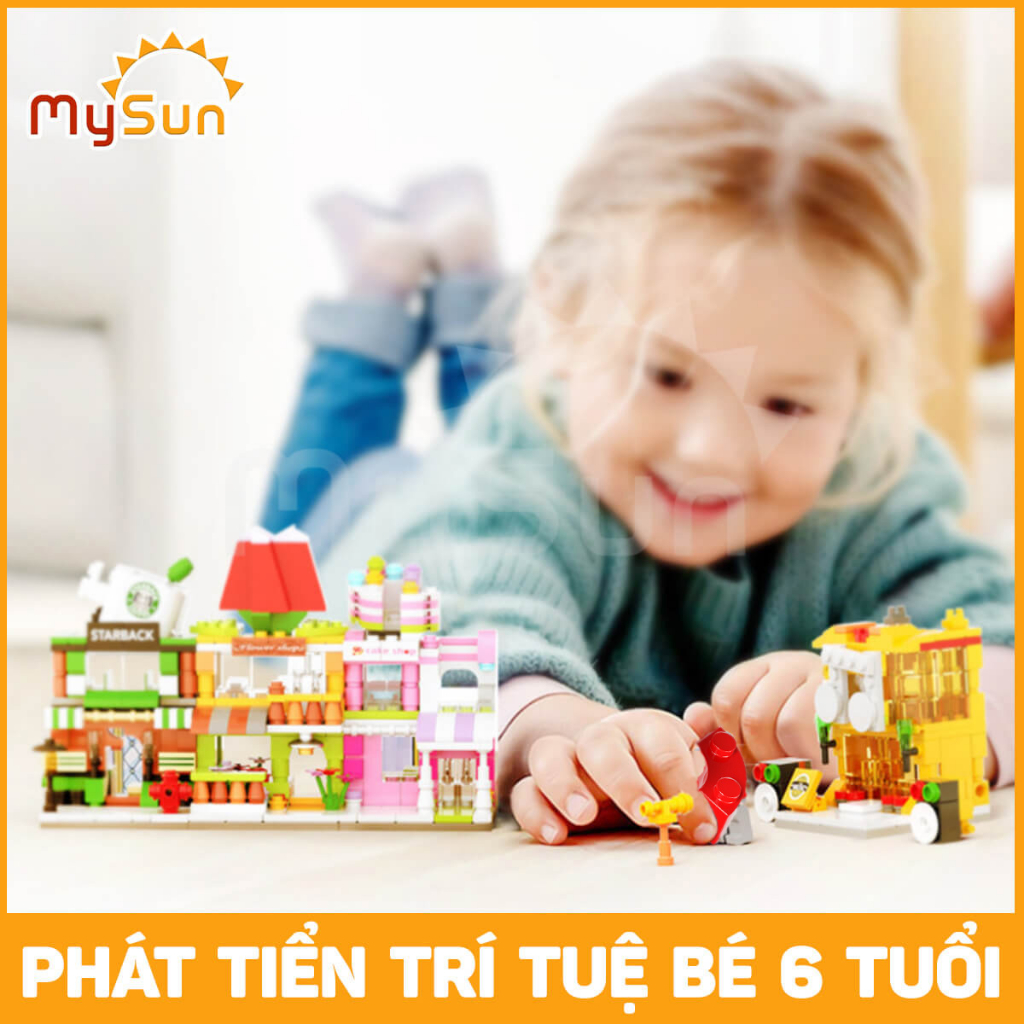 Bộ đồ chơi lắp ráp ghép xếp mô hình nhà hàng, siêu thị, cà phê thành phố city sáng tạo cho bé gái, trai MySun