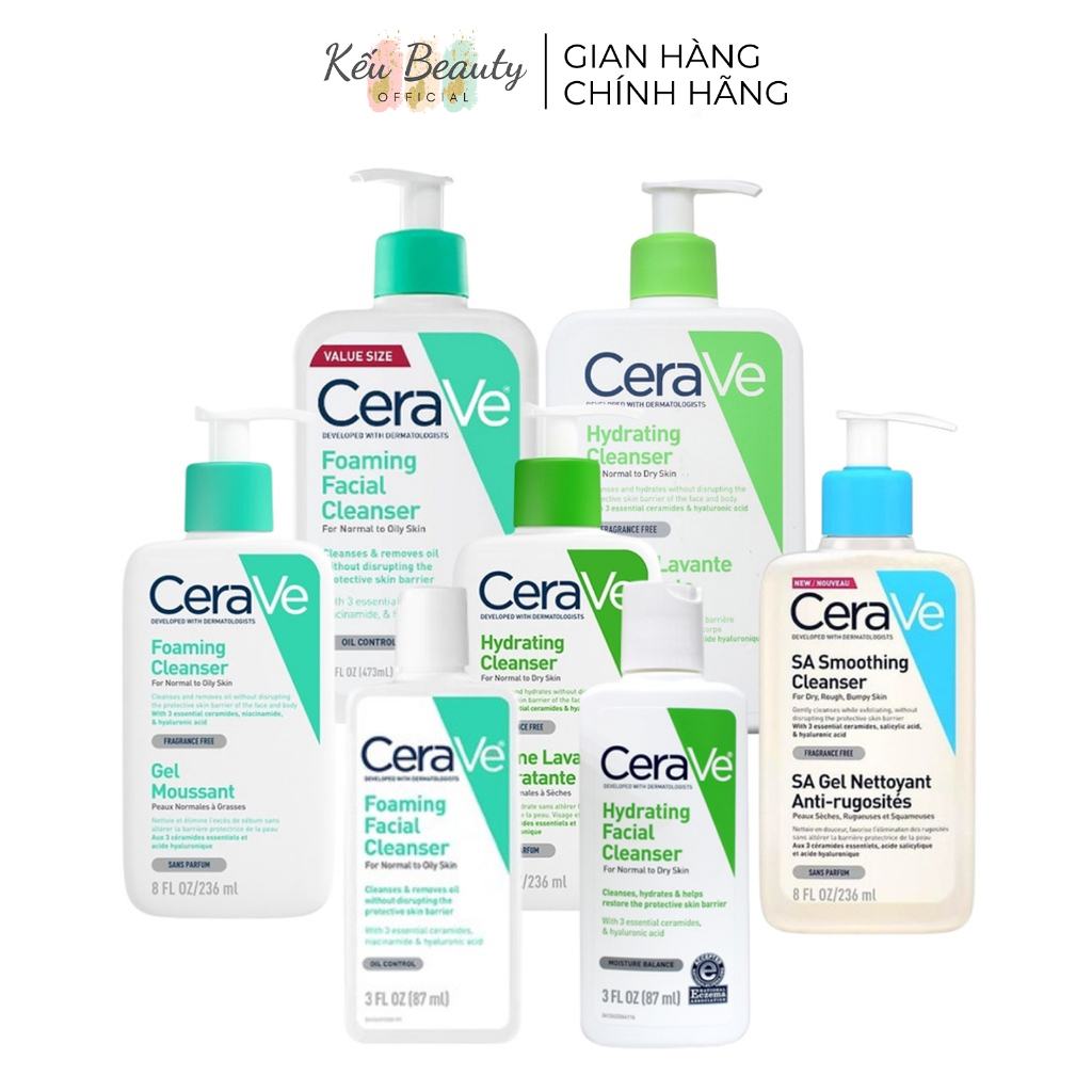 Sữa Rửa Mặt CERAVE CLEANSER cho Da Dầu Mụn, Khô, Nhạy Cảm (20ml/88ml/236ml/473ml)