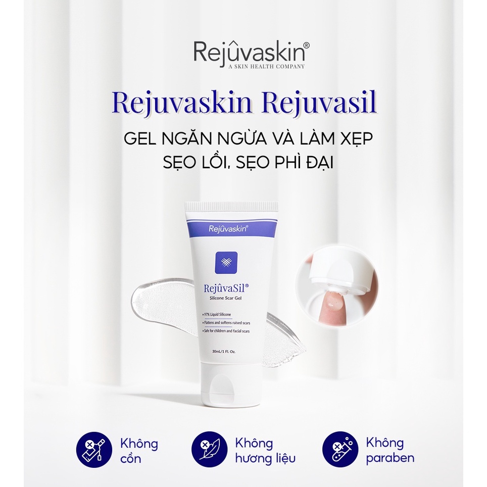 Gel ngăn ngừa sẹo và miếng dán làm xẹp sẹo lồi, sẹo phì đại REJUVASKIN Scar Rejuvasil & FX