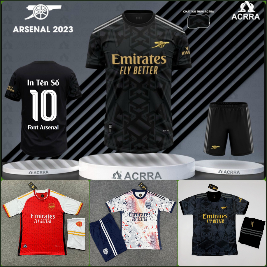 Bộ quần áo đá banh Arsenal Vải Thun,Thoáng Mát, Thể thao nam nữ in tên số