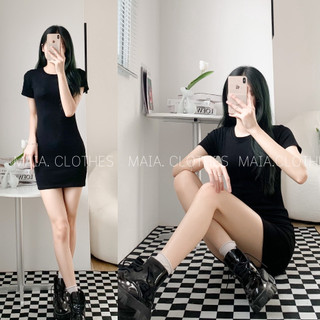 [FREESHIP] Váy đen ôm body ngăn tay cổ tròn basic chất thun co giãn 4 chiều 228 Maia
