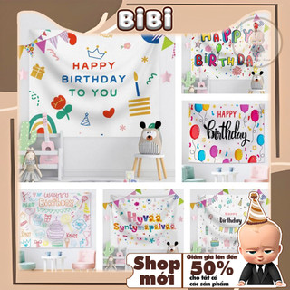 Phông vải hoạ tiết Happy Birthday trang trí tiệc sinh nhật, thôi nôi, background phong cách Hàn Quốc BIBI PARTY PVHT
