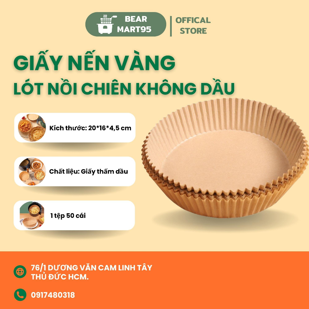 Giấy nến vàng khay lót nồi chiên không dầu 1 tệp 50 tờ cực tiện không gây hỏng nồi