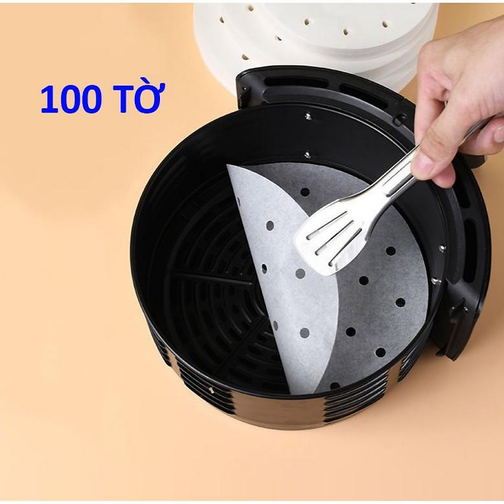Set 100 Giấy nến nướng bánh đục lỗ tròn thấm dầu chống dính cho nồi chiên không dầu