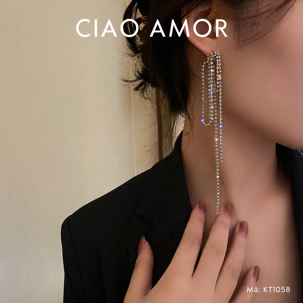 Khuyên tai nữ, Bông tai nữ dây đá vòng dài Trang sức Ciao Amor - KT1058