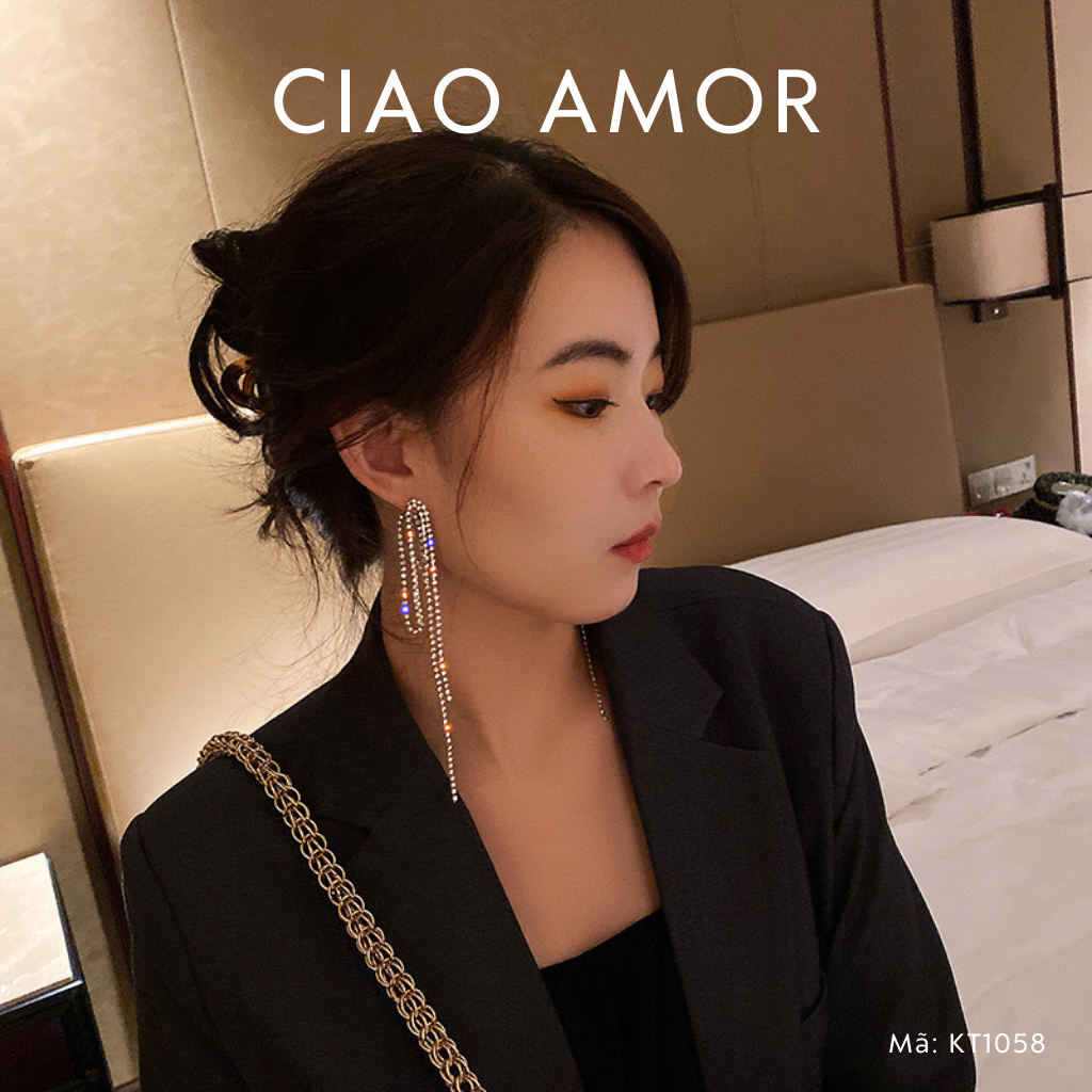 Khuyên tai nữ, Bông tai nữ dây đá vòng dài Trang sức Ciao Amor - KT1058