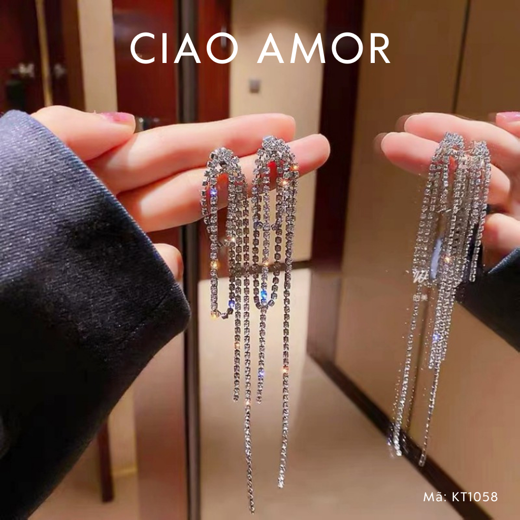 Khuyên tai nữ, Bông tai nữ dây đá vòng dài Trang sức Ciao Amor - KT1058